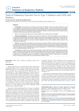 Study of Pulmonary Function Test in Type 2 Diabetics and COPD with Diabetes