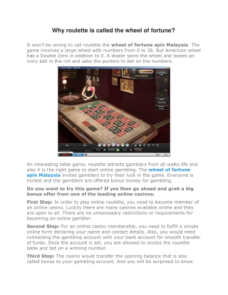 Why roulette is called the wheel of fortune?