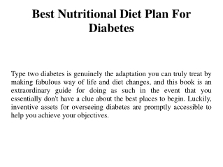 Best Nutritional Diet Plan For Diabetes