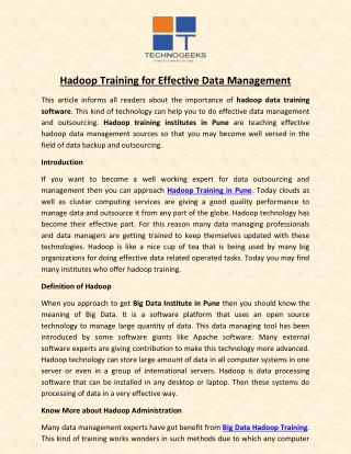 Hadoop Training for Effective Data Management