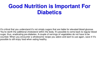 Good Nutrition is Important For Diabetics