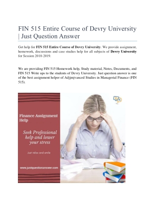 FIN 515 Entire Course Managerial Finance | Devry University | Just Question Answer