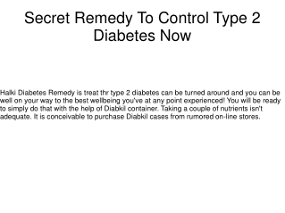 Secret Remedy To Control Type 2 Diabetes Now
