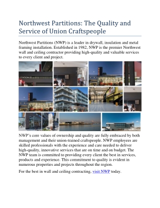 Northwest Partitions: The Quality and Service of Union Craftspeople