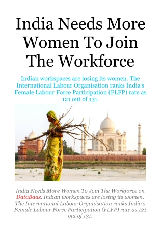 India Needs More Women to Join the Workforce