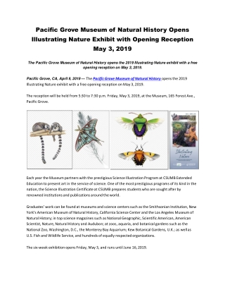 Pacific Grove Museum of Natural History Opens Illustrating Nature Exhibit with Opening Reception May 3, 2019
