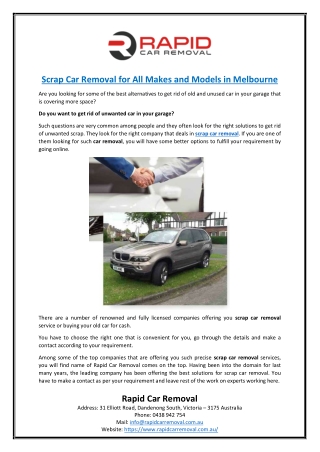 Scrap Car Removal for All Makes and Models in Melbourne