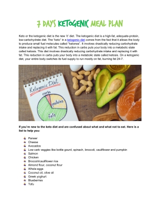 7 Days Ketogenic Meal Plan