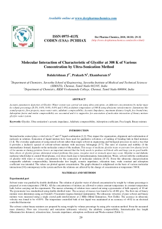 Molecular Interaction of Characteristic of Glyzifer at 308 K of Various Concentration by Ultra-Sonication Method