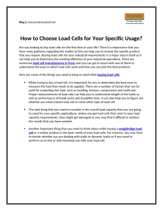 How to Choose Load Cells for Your Specific Usage?