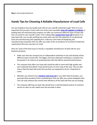 Handy tips for choosing a reliable manufacturer of load cells