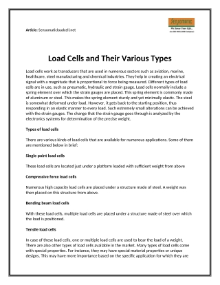 Load Cells and Their Various Types