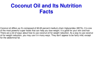 Coconut Oil and Its Nutrition Facts