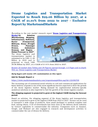 Drone Logistics and Transportation Market