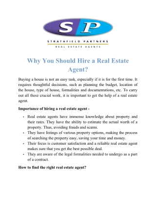 Why You Should Hire a Real Estate Agent?