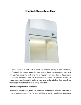 Effectively Using a Fume Hood