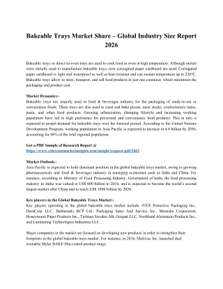 Bakeable Trays Market – Size, Share, Outlook, and Opportunity Analysis, 2018 – 2026