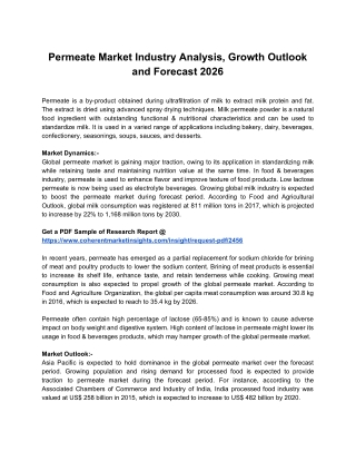 Permeate Market Industry Analysis, Growth Outlook and Forecast 2026