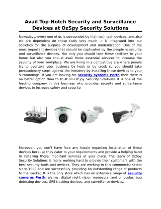 Avail Top-Notch Security and Surveillance Devices at OzSpy Security Solutions