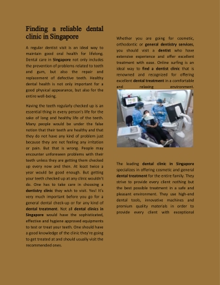 Finding a reliable dental clinic in Singapore