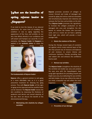 What are the benefits of opting rejuran healer in Singapore?