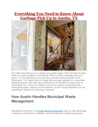 Everything You Need to Know About Garbage Pick Up in Austin, TX