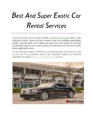Hire Super Exotic Car Rental Services