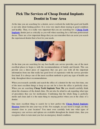 Pick The Services of Cheap Dental Implants Dentist in Your Area