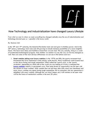 How Technology and Industrialization have changed Luxury Lifestyle