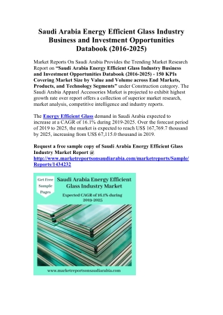Saudi Arabia Energy Efficient Glass Industry (2019-2025) | Latest Market Report