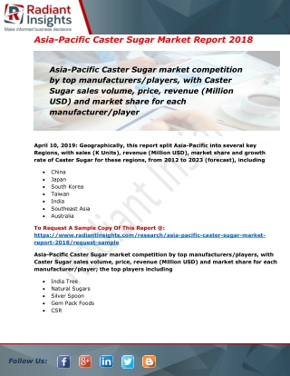 Caster Sugar Market Rising Demand, Growth, Trend & Insights for Next 5 Years: