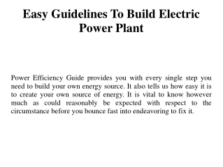 Easy Guidelines To Build Electric Power Plant