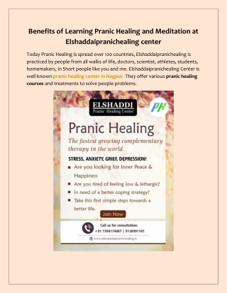 Benefits of Learning Pranic Healing and Meditation at Elshaddaipranichealing center