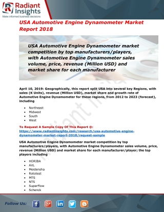 Automotive Engine Dynamometer Market Analysis: Forecasting 2018-2023: Radiant Insights Inc