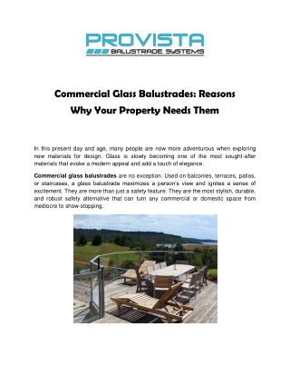 Commercial Glass Balustrades: Reasons Why Your Property Needs Them