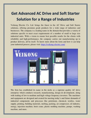 Get Advanced AC Drive and Soft Starter Solution for a Range of Industries