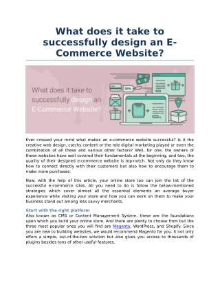 What does it take to successfully design an E-Commerce Website?