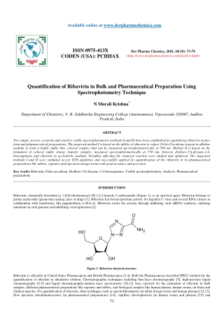 Quantification of Ribavirin in Bulk and Pharmaceutical Preparation Using Spectrophotometry Technique