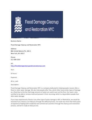 Flood Damage Cleanup and Restoration NYC