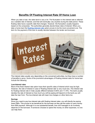 Benefits Of Floating Interest Rate Of Home Loan