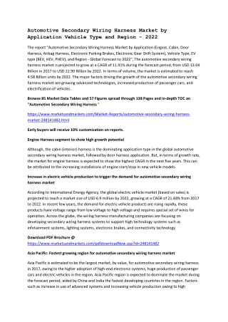 Automotive Secondary Wiring Harness Market by Application Vehicle Type and Region – 2022 - Automotive and Transportation