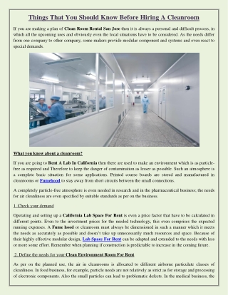 Things That You Should Know Before Hiring A Cleanroom