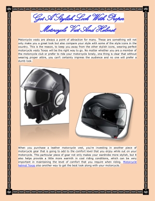 Get A Stylish Look With Proper Motorcycle Vest And Helmet