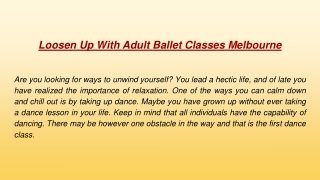 Loosen Up With Adult Ballet Classes Melbourne