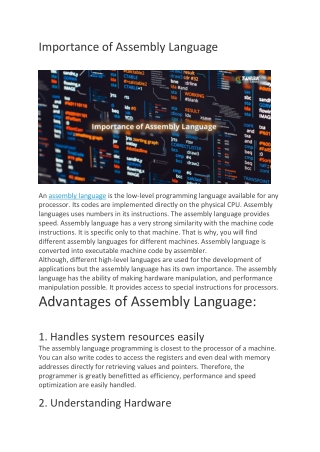 Importance of Assembly Language