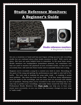 Studio reference monitors: A Beginner’s Guide