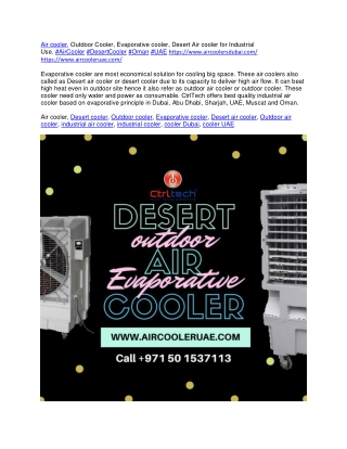 Air cooler, Outdoor Cooler, Evaporative cooler, Desert Air cooler for Industrial Use.