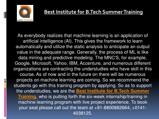 Best Institute for B.Tech Summer Training
