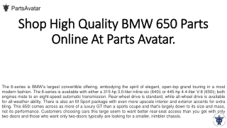 Shop Best Quality BMW 650 Parts Online At Partsavatar.