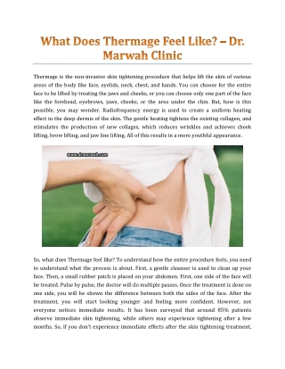 What Does Thermage Feel Like? - Dr. Marwah's Clinic